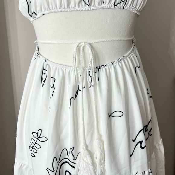 White Navy Blue Tie Front Cut Out Tiered Maxi Dress - Picture 9 of 15